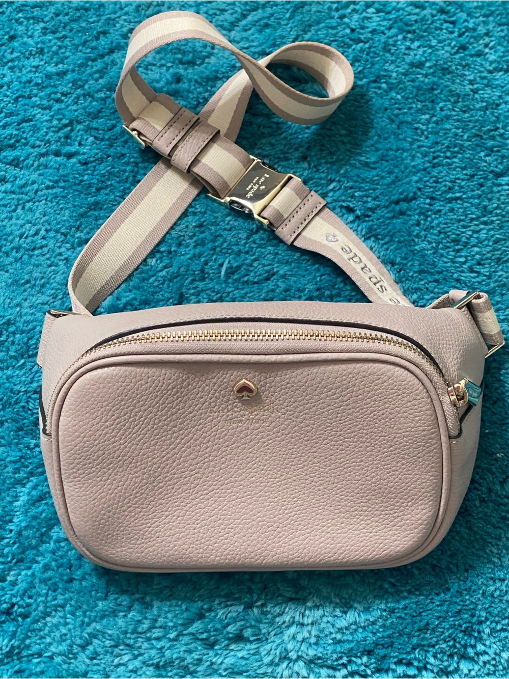kate spade cozy grey Pebbled Leather Crossbody with Striped Strap